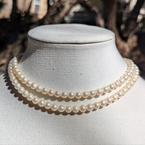 Akoya Cultured Pearls Sterling Silver Double Strand Collar Necklace 17" $800